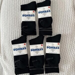 NWT 5 pairs Bombas Socks Black Crew Calf Mens Honeycomb Arch Support cushioned